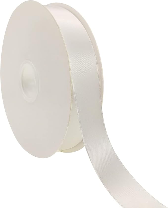 White Double Faced Satin Ribbon 1 inch Flower Boutique Gift Wrapping Ribbon 25mm 100yards Continuous Fabric Silk Bow Ribbon- DIY Crafts Hair Headband-Sewing-Wedding Decorations