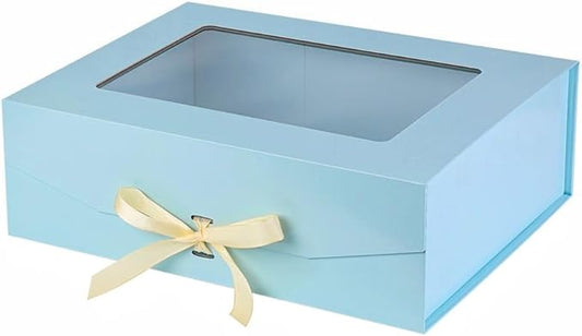 Blue Extra Large Gift Box for Presents with Ribbon 16.5x13x5.3 Inches Clear Gift Box with Window Magnetic Closure Gift Boxes with Lids