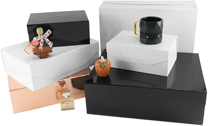 2 Rose Gold Large Gift Box with Lid 13x9x4 Inches, Gift Box Large with Magnetic Closure, Bridesmaid Proposal Boxes, Hard Collapsible Groomsman Boxes (Glossy Rose Gold)