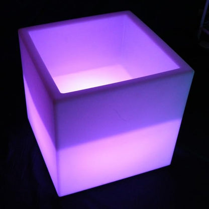Mr.Go 16-inch LED Flower Pot Light w/Remote, 16 Color Changing Colorful Glowing Cube Flowerpot, Rechargeable Lighted Planter & Ice Bucket for Home Decor, Garden, Party, Wedding, Gifts