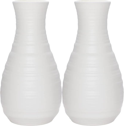 2 Pack Composite Plastics Flower Vase, Unbreakable Ceramic Look Vase for Home Decor Centerpieces, Arranging Bouquets (White)