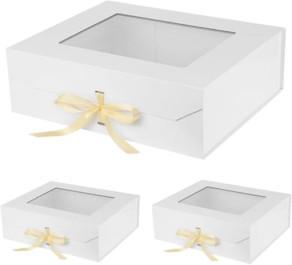 3 Pcs Extra Large White Gift Box White for Presents with Ribbon 19x16x6 Inches Clear Gift Box with Window Magnetic Closure Gift Boxes with Lids