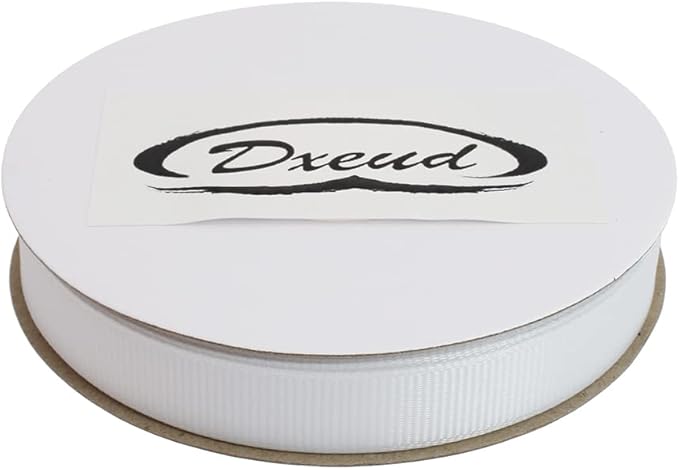 Solid Grosgrain Ribbon 25 Yard Each Roll 100% Polyester Woven Edge (1/2", White)