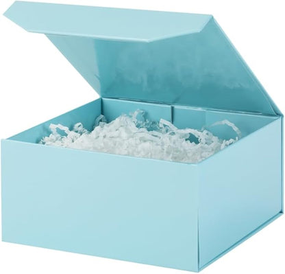 6 Pcs Small Blue Gift Box 6x6x3 Inch Magnetic Gift Box with Crinkle Paper Luxury Gift Boxes with Lids for Presents