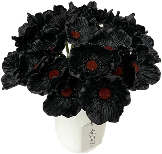 14Pcs Real Touch Anemone Poppy Bouquet for Artificial Flower Decor Kitchen Table Centerpiece Vase Home Greenery Wedding Holding Flowers Backdrop Arch Wall (Black)