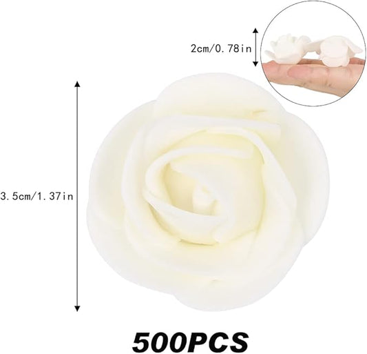 500pcs Mini Foam Rose Heads, Ivory Artificial Flower Foam Fake Flower Bulk for DIY Crafts Wedding Bouquets Baby Shower Centerpieces Floral Arrangements Party Tables Home Decorations(Ivory)