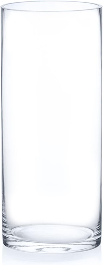 Enova Floral Cylinder Glass Vase 5 x 12 Inches Round Large Flower Vase, Pillar Candle Floating Candle Holder Vase, Tall Glass Vase for Flowers, Glass Vase for Decor, Wedding Centerpieces (1 Piece)