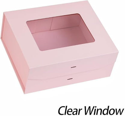 5 Pcs Pink Gift Box for Presents with Ribbon 13.2x11x5.3 Inches Clear Gift Box with Window Magnetic Closure Gift Boxes with Lids