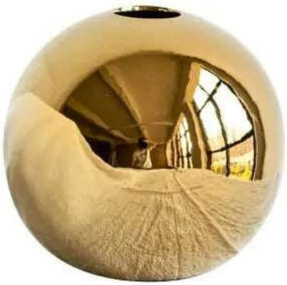 Ceramic Flower Vase for Home Decor – Round Ball Vase for Table, Shelf, Living Room Centrepiece | Modern Decorative Item for Home Office Decor (Gold) (Large)
