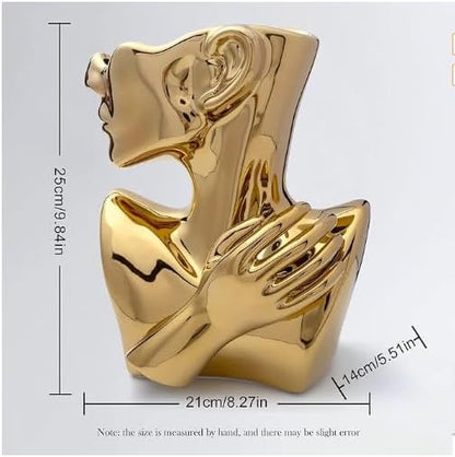 Elegant Gold Ceramic Vase Unique Flower Vase for Home Decor Perfect for Living Room Dining Table Centerpiece (Gold, 1 Pcs)