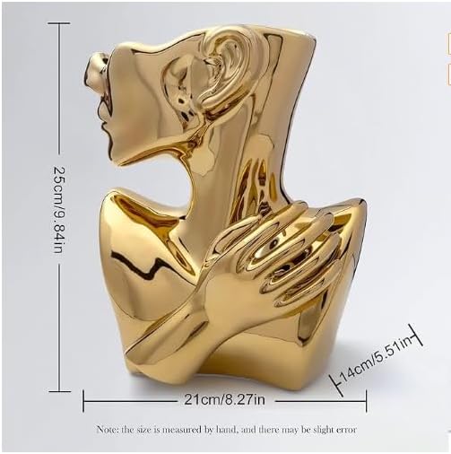 Elegant Gold Ceramic Vase Unique Flower Vase for Home Decor Perfect for Living Room Dining Table Centerpiece (Gold, 1 Pcs)