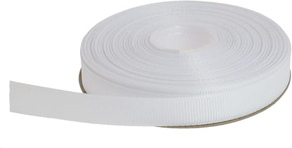 Solid Grosgrain Ribbon 25 Yard Each Roll 100% Polyester Woven Edge (5/8", White)