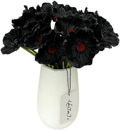 14Pcs Real Touch Anemone Poppy Bouquet for Artificial Flower Decor Kitchen Table Centerpiece Vase Home Greenery Wedding Holding Flowers Backdrop Arch Wall (Black)