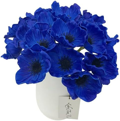 14Pcs Real Touch Anemone Poppy Bouquet for Artificial Flower Decor Kitchen Table Centerpiece Vase Home Greenery Wedding Holding Flowers Backdrop Arch Wall (Deep Blue)