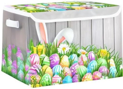 senya Easter Storage Baskets Collapsible Bins with Lids, Flowers Wood Boxes Clothes for Organizing (B06D22020)