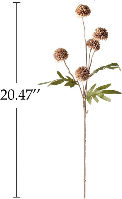 Laelfe Artificial Kiku Flower - 5 Pcs Fake Pompon Mums Silk Small Chrysanthemum Faux Ball Fall Flower Stem Decor for Autumn Wedding Filler DIY Bouquet Centerpieces Arrangements Shower (Coffee)