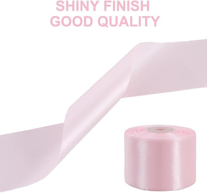 TONIFUL 2 in x 25 Yds Wide Light Baby Pink Satin Ribbon Solid Fabric Ribbons Roll for Crafts Chair Sash Valentine's Day Gift Wrapping Invitation Cards Floral Hair Bows Sewing Party Wedding Decoration