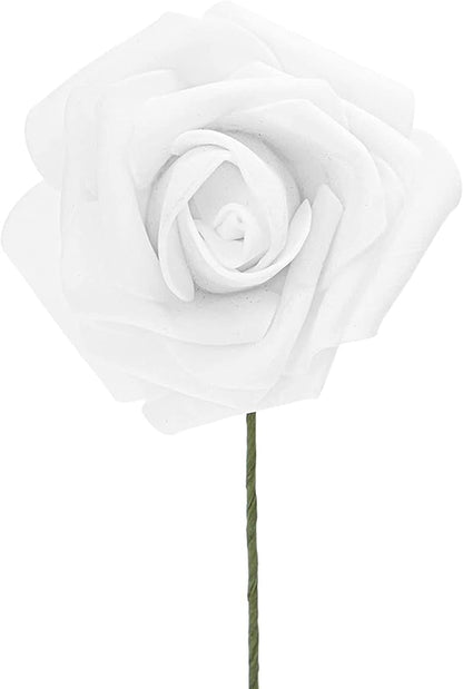 Bright Creations Bright White Roses Artificial Rose Flowers for Wedding Bouquet & Bridal Shower DIY Party Decor - 3 Inch Head, 9 Inch Stem, 60 Pack