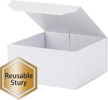 6 Pcs Small White Gift Box 8x8x4 Inch Magnetic Gift Box with Crinkle Paper Luxury Gift Boxes for Presents