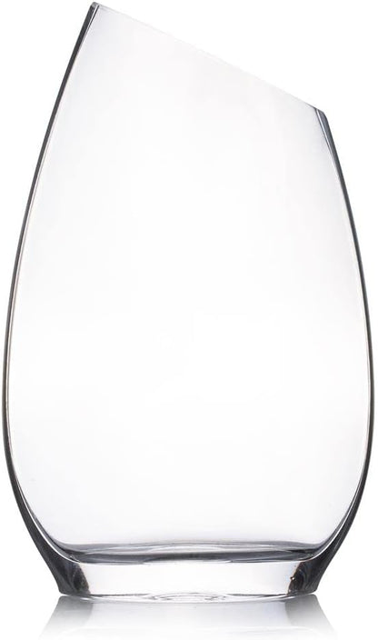 Enova Floral Unique Angled Rim Clear Glass Vase 6.0" W 10.0" H, Decorative Flower Vase for Home Decor Indoor, Wedding Centerpiece Event (1 Piece)