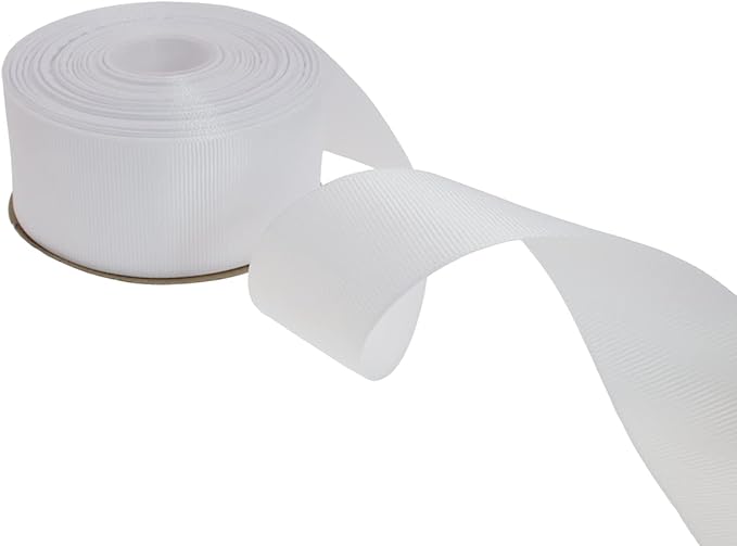 Solid Grosgrain Ribbon 25 Yard Each Roll 100% Polyester Woven Edge (1/1-2", White)