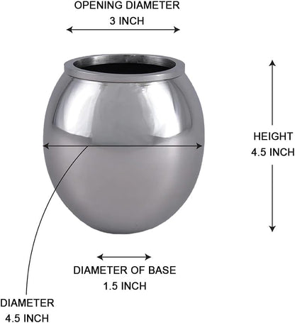 Serene Spaces Living Alerra Stainless Steel Vase, Round Modern Silver Flower Vase, Minimalist Metal Accent for Home, Office, Wedding, or Event Centerpiece, 4.5" Diameter & 4.5" Tall, Pack of 8