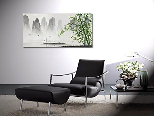 Winpeak Art Traditional Chinese Painting Black and White Landscape Canvas Wall Art Bamboo Artwork