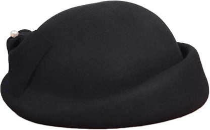 Women Wool Felt Ribbon French Fashion Vintage Millinery Beret Hats Top Cap Ladies Party Wedding Fedoras Chapeau