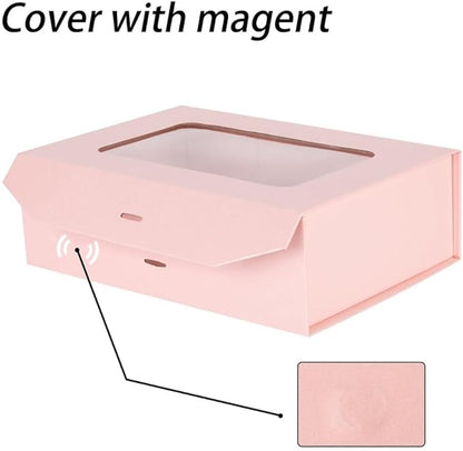 5 Pcs Pink Gift Box for Presents with Ribbon 10.8x7.5x3.5 Inches Clear Gift Box with Window Magnetic Closure Gift Boxes with Lids
