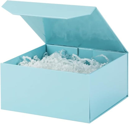 6 Pcs Small Blue Gift Box 8x8x4 Inch Magnetic Box with Crinkle Paper Blue Small Gift Box with Shredded Paper Luxury Gift Boxes with Lids for Presents