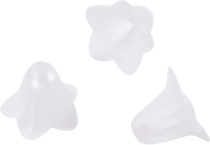 Crafans 50Pcs Acrylic Trumpet Flower Beads Caps Frosted White Flower Charms Bell Floral Pendants Floral Spacer Beads End Caps for Angel Wing Charms Jewelry Making Supplies