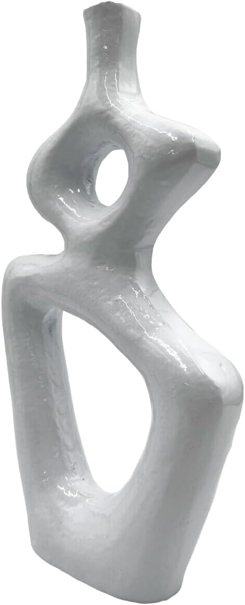 12 Inch Tall Decorative Handmade Aluminum Gourd Flower Vase in White