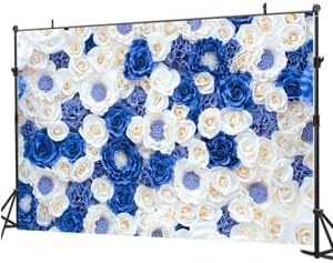 10X8FT Blue White Fowers Photo Backdrop Anniversary Celebration Couple Studio Props Photography Backdrops Wedding Background Newborn Shower Banner Birthday Party Props DH-87