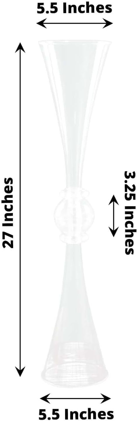 Efavormart 2 Pack | 27" Clear Crystal Embellishment Trumpet Table Centerpiece, Reversible Plastic Flower Vase