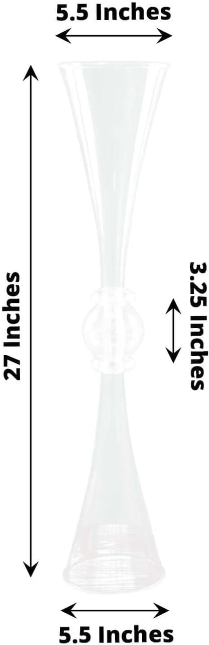 Efavormart 2 Pack | 27" Clear Crystal Embellishment Trumpet Table Centerpiece, Reversible Plastic Flower Vase