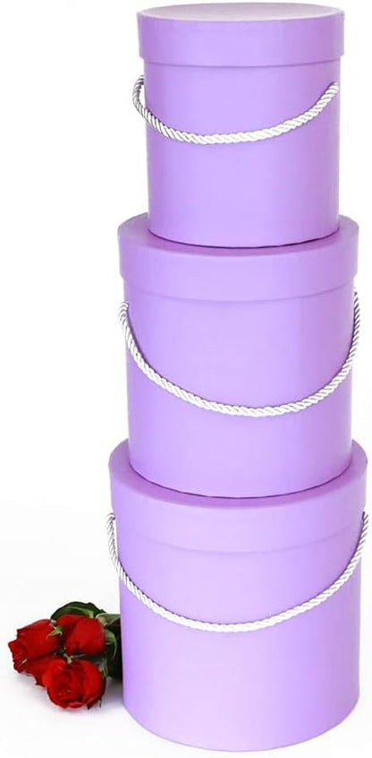 UNIKPACKAGING Premium Quality Round Flower Box, Gift Boxes for Luxury Flower and Gift Arrangements, Set of 3 pcs (Lavender)