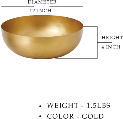 Serene Spaces Living Vintage Gold Decorative Iron Bowl, Table Centerpiece, Fruit Bowl, Floating Candle-Holder, Flower Bowl Vase, Potpourri, Catchall, Dining Table, 12" Diameter & 4" Tall, Single