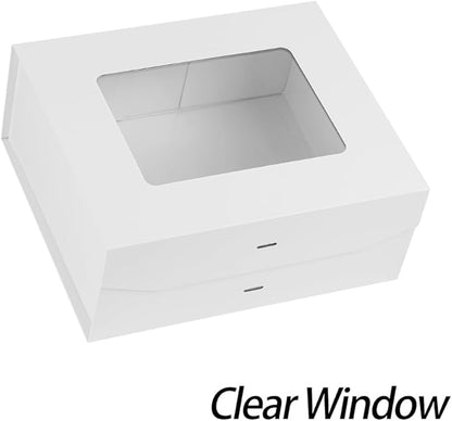 5 Pcs White Gift Box for Presents with Ribbon 13.2x11x5.3 Inches Clear Gift Box with Window Magnetic Closure Gift Boxes with Lids