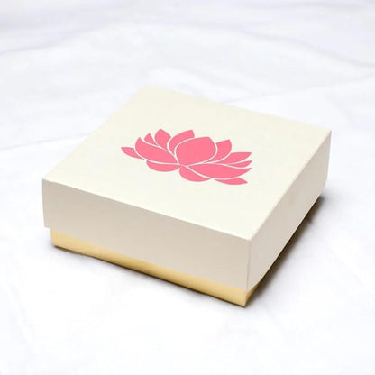 Lotus Printed White Sweet Boxes for Indian Sweets, Cookies, Goodies, Mithai, Candy, Gift Boxes with Lids Bulk, Handmade Bulk Mithai Box, Favor Boxes for Wedding, 2.95x5.51 Inch (Pack of 4)