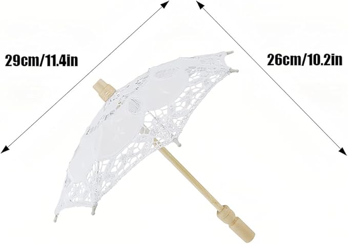 Joyzan Wedding Lace Parasol, Vintage Bride Umbrella Small Embroidery Flower White Decoration Mini Decorative Chinese Tiny Gift Lady Costume Party Romantic Photography Photo Prop Cosplay Decor 10inch
