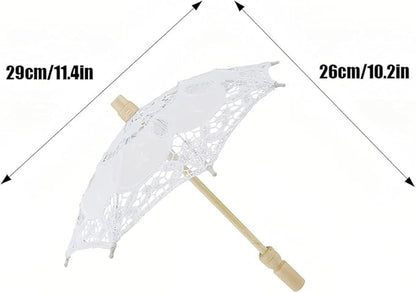 Joyzan Wedding Lace Parasol, Vintage Bride Umbrella Small Embroidery Flower White Decoration Mini Decorative Chinese Tiny Gift Lady Costume Party Romantic Photography Photo Prop Cosplay Decor 10inch