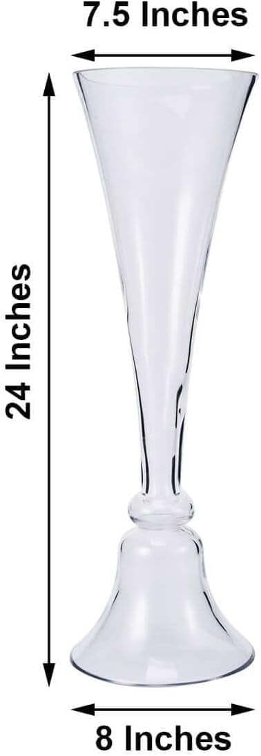 Efavormart Set of 2 | 24" Clear Reversible Clarinet Glass Trumpet Vase, Tall Glass Vases Wedding Event Home Decor