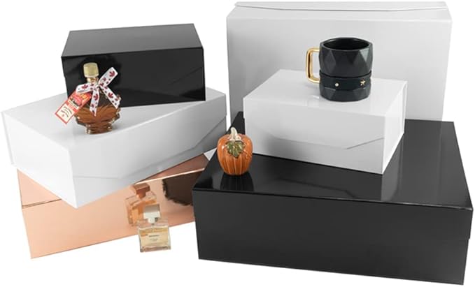 1PCS Silver Gift Box 9.5x7x4 Inches, Sturdy Gift Box with Lid for Gift Packaging, Foldable Magnetic Closure Storage Boxes, Bridesmaid proposal box, Rectangle Collapsible Box