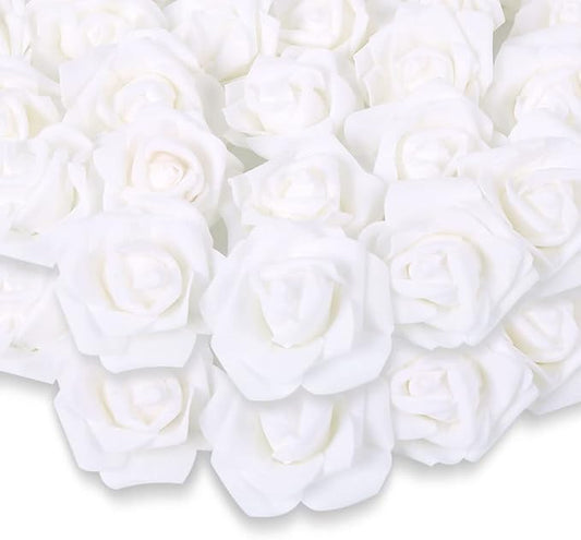200pcs White Artificial Foam Rose Flower Head, 3-Inch Fake Flower Heads Stemless Flowers for DIY Crafts,Wedding Bouquets Centerpieces Arrangements Party Baby Shower Home Decor (White)