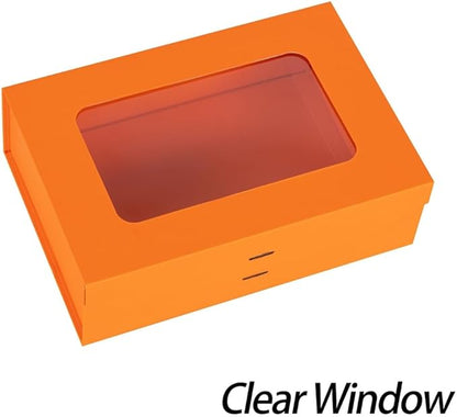 5 Pcs Orange Gift Box for Presents with Ribbon 10.8x7.5x3.5 Inches Clear Gift Box with Window Magnetic Closure Gift Boxes with Lids