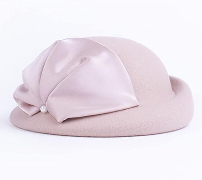 Women Wool Felt Ribbon French Fashion Vintage Millinery Beret Hats Top Cap Ladies Party Wedding Fedoras Chapeau