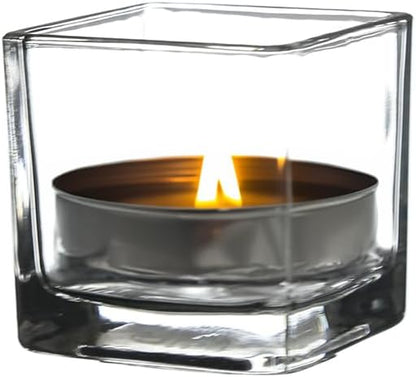 WGV 3 Inch Clear Square Cube Glass Votive Candle Holder Vase Bulk, Small Tiny Mercury Tea Light Terrarium Décor 3x3”, 6 Pieces