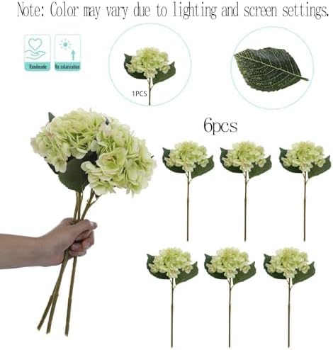 Kimura's Cabin 6pcs Green Silk Hydrangea Flowers Bouquets Faux Hydrangea Stems for Home Wedding Party Table Core Decoration (Lime Green)
