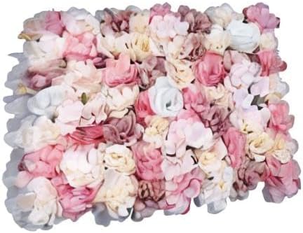 12 PCS Artificial Flowers Wall Decoration 24" x 16" Decorative Rose Hydrangea Flower Panels Flower Wall for Home Party Wedding Christmas Festival Photo Backgdrop Decor (12 Pcs, Pink+Yellow)