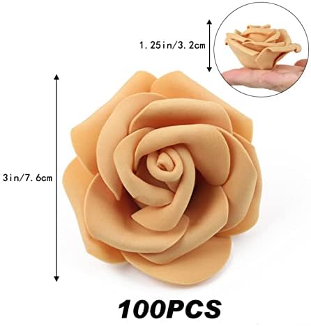 Artificial Rose Flower Heads, 100pcs Gold Yellow Roses Artificial Flower Foam Rose for DIY Wedding Bouquets Centerpieces Arrangements Party Baby Shower Home Decor (Stemless,Gold Yellow)